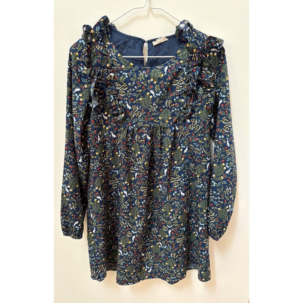 Hayden Girls Navy Floral Long-Sleeve Ruffle Dress Polyester XL